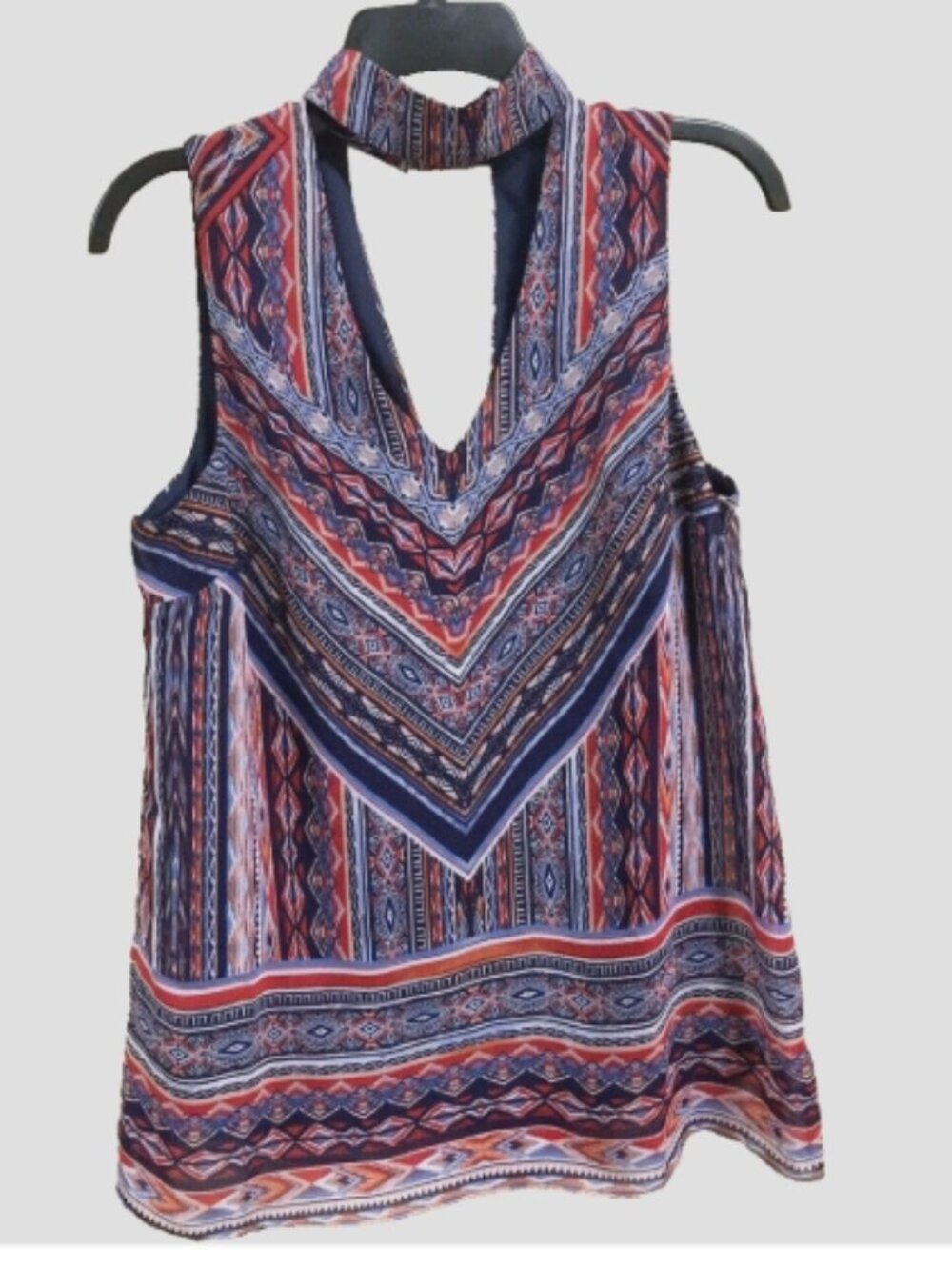 ALYX Womens Size S Sleeveless Halter Blouse Top V-Neck Navy Rust Blue Tan Lined